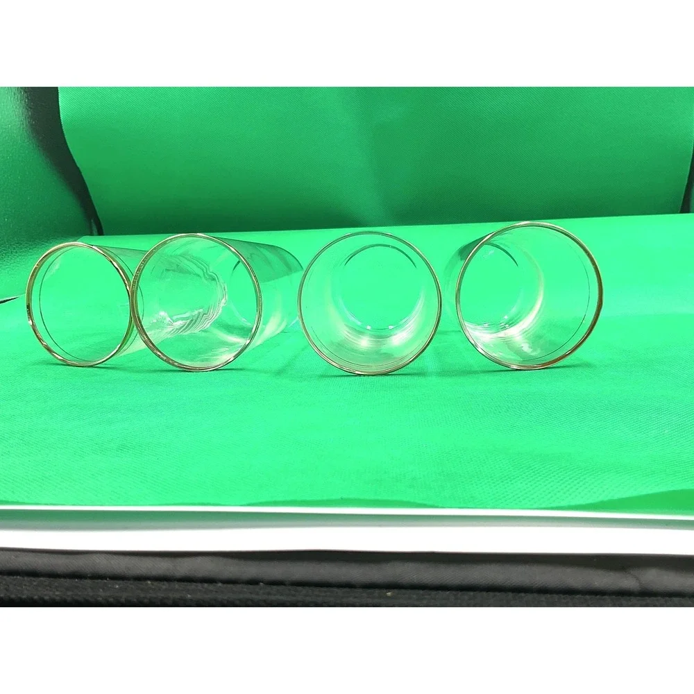 Vintage 1930s Gold‐Gilded Rim Juice Glasses – Set of 4 – Clear Glass with Gold B